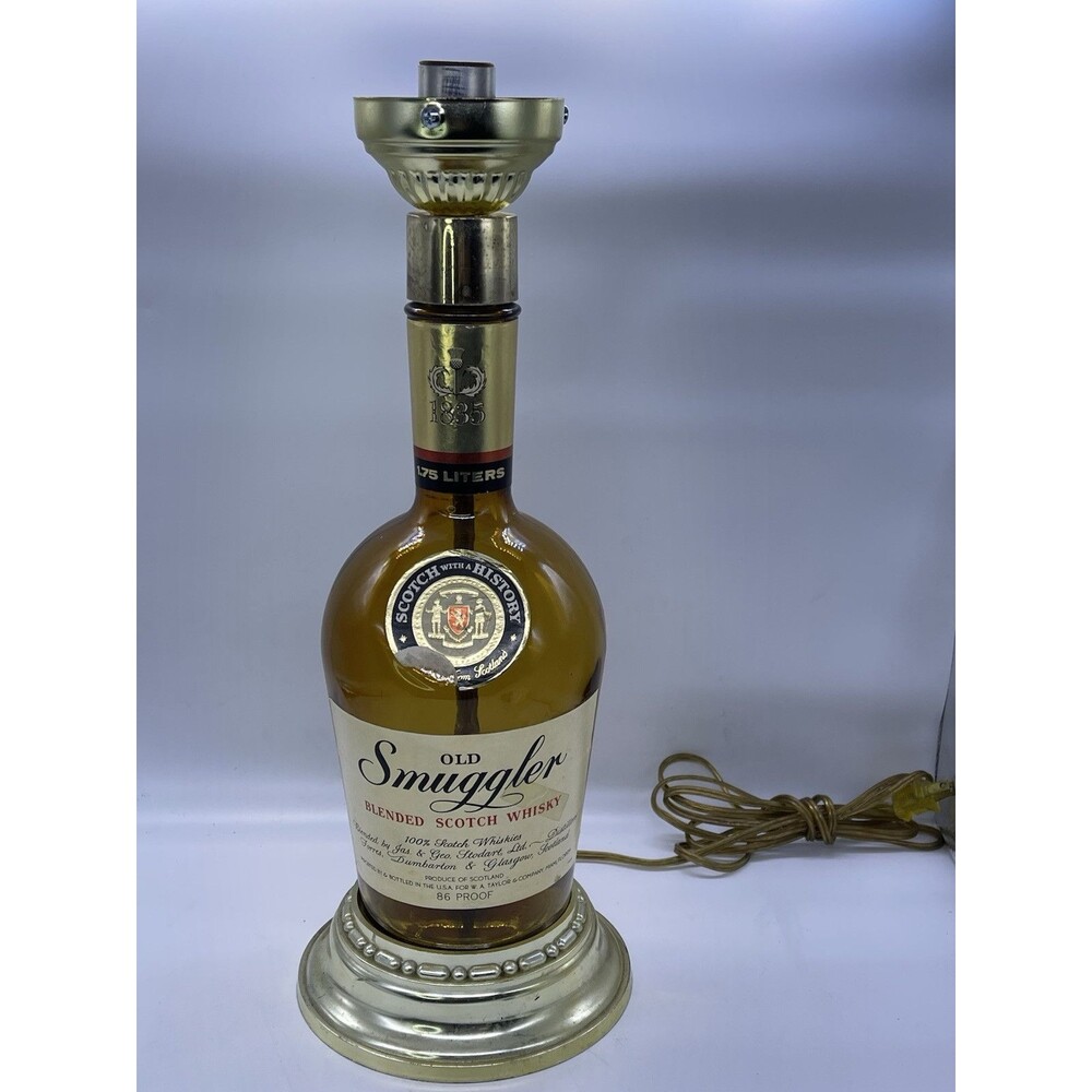 VTG 1970s Old Smuggler Scotch Whiskey 1.75 Liters Glass Bottle Table Lamp WORKS